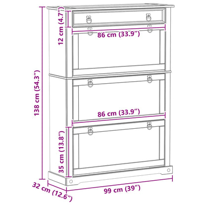 Shoe Cabinet Corona White 99 x 32 x 138 cm Solid Pine Wood