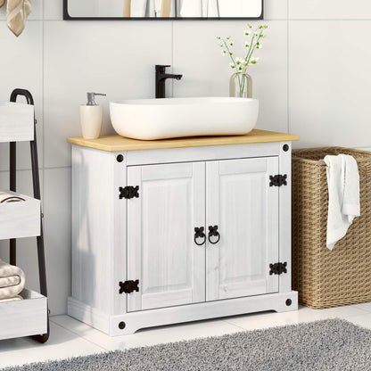 Sink cabinet with Shelf White 73 x 33 x 60 cm Solid Pine Wood