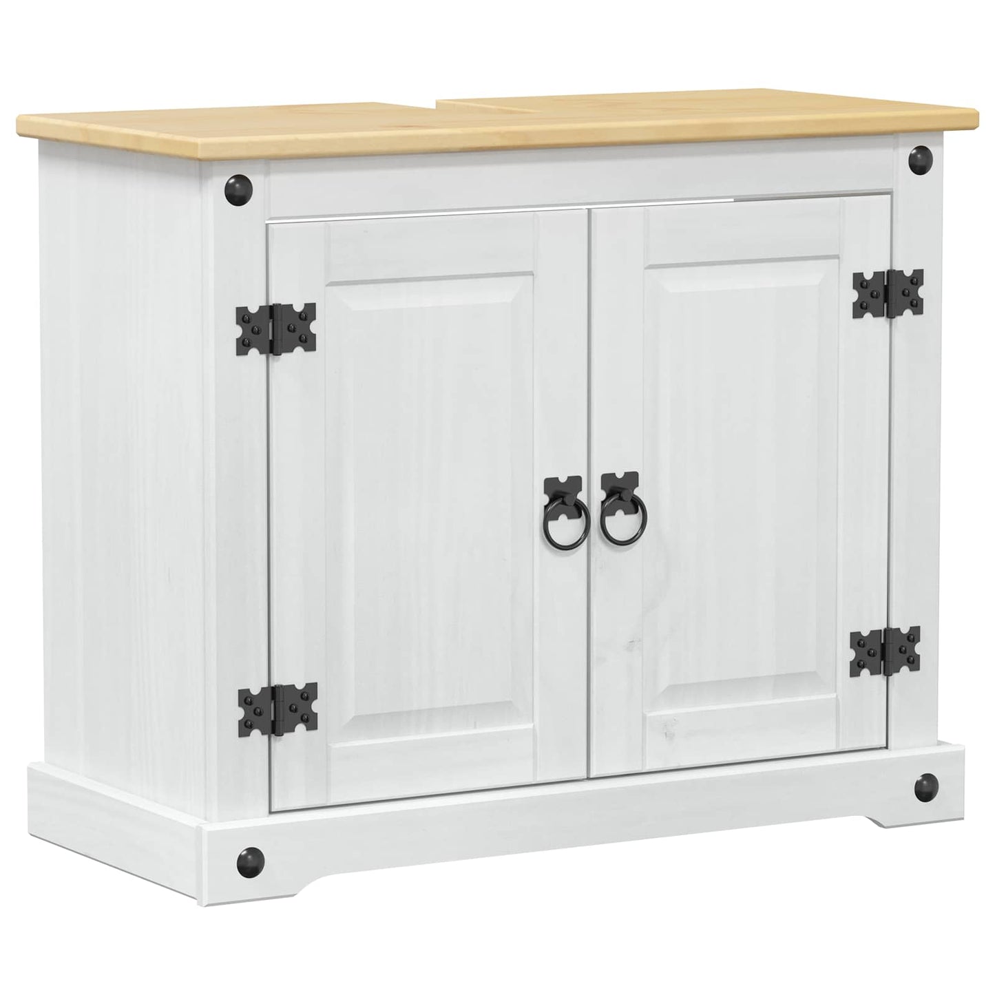 Sink cabinet with Shelf White 73 x 33 x 60 cm Solid Pine Wood