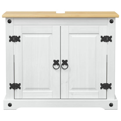 Sink cabinet with Shelf White 73 x 33 x 60 cm Solid Pine Wood