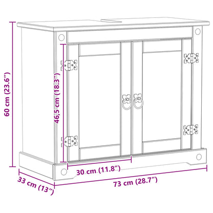 Sink cabinet with Shelf White 73 x 33 x 60 cm Solid Pine Wood