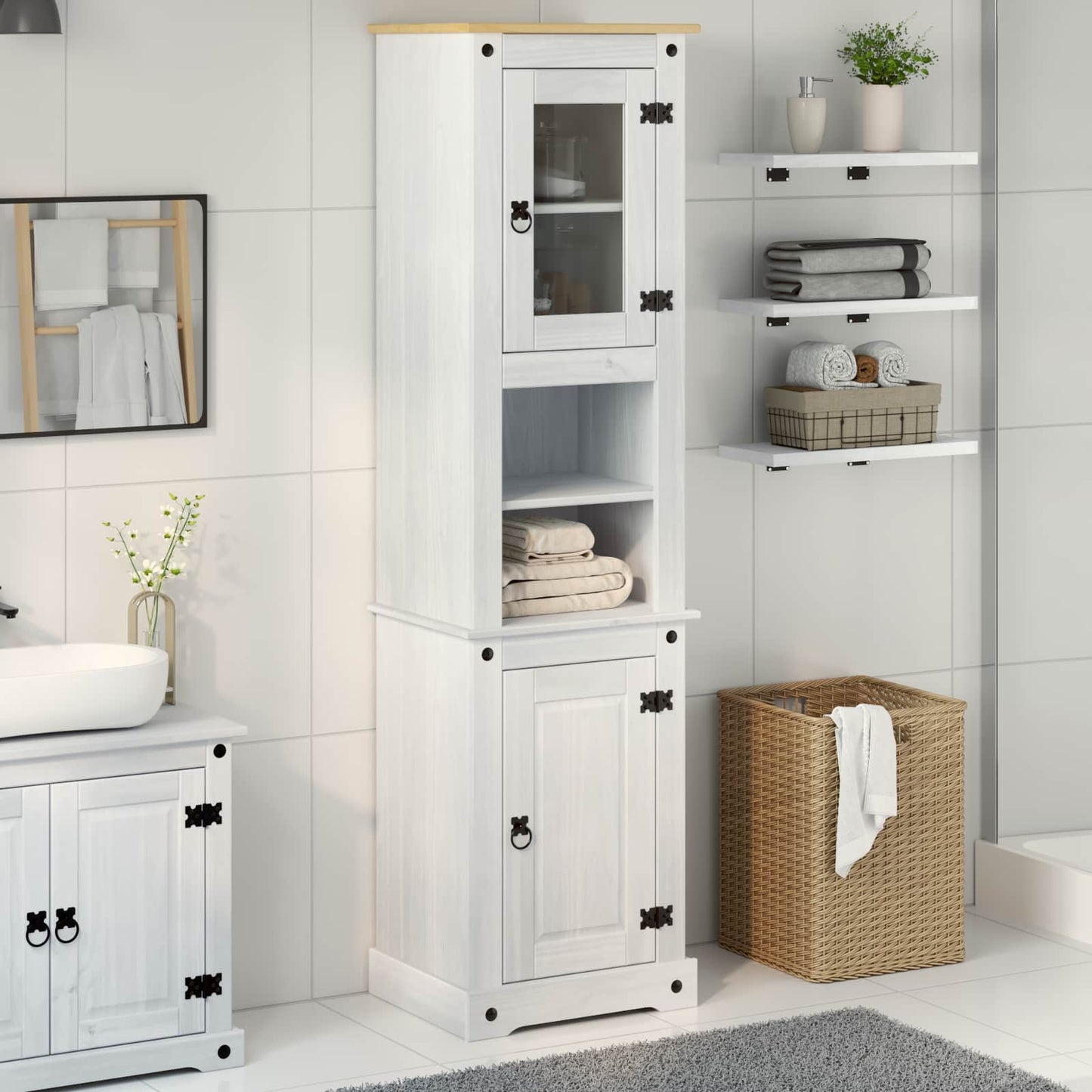 Bathroom Cabinet White 50 x 40 x 185 cm Solid Pine Wood