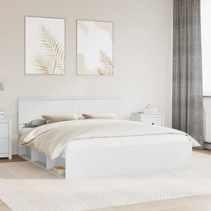 Bed Frame with Headboard White 200 x 200 cm Engineered wood