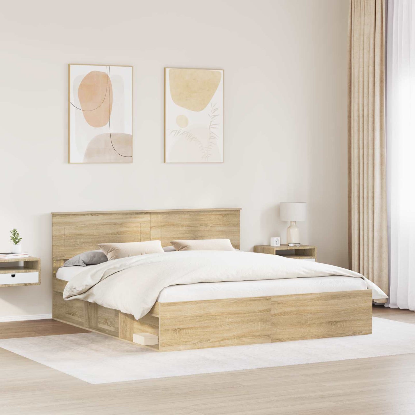 Bed Frame with Headboard Sonoma 200 x 200 cm Engineered wood