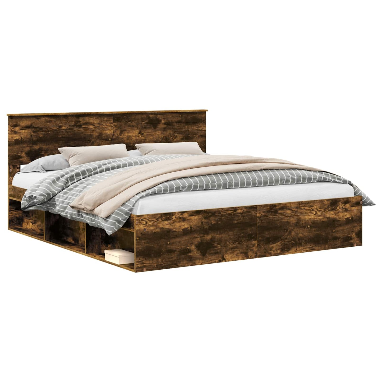 Bed Frame Smoked Oak 200 x 200 cm Engineered wood