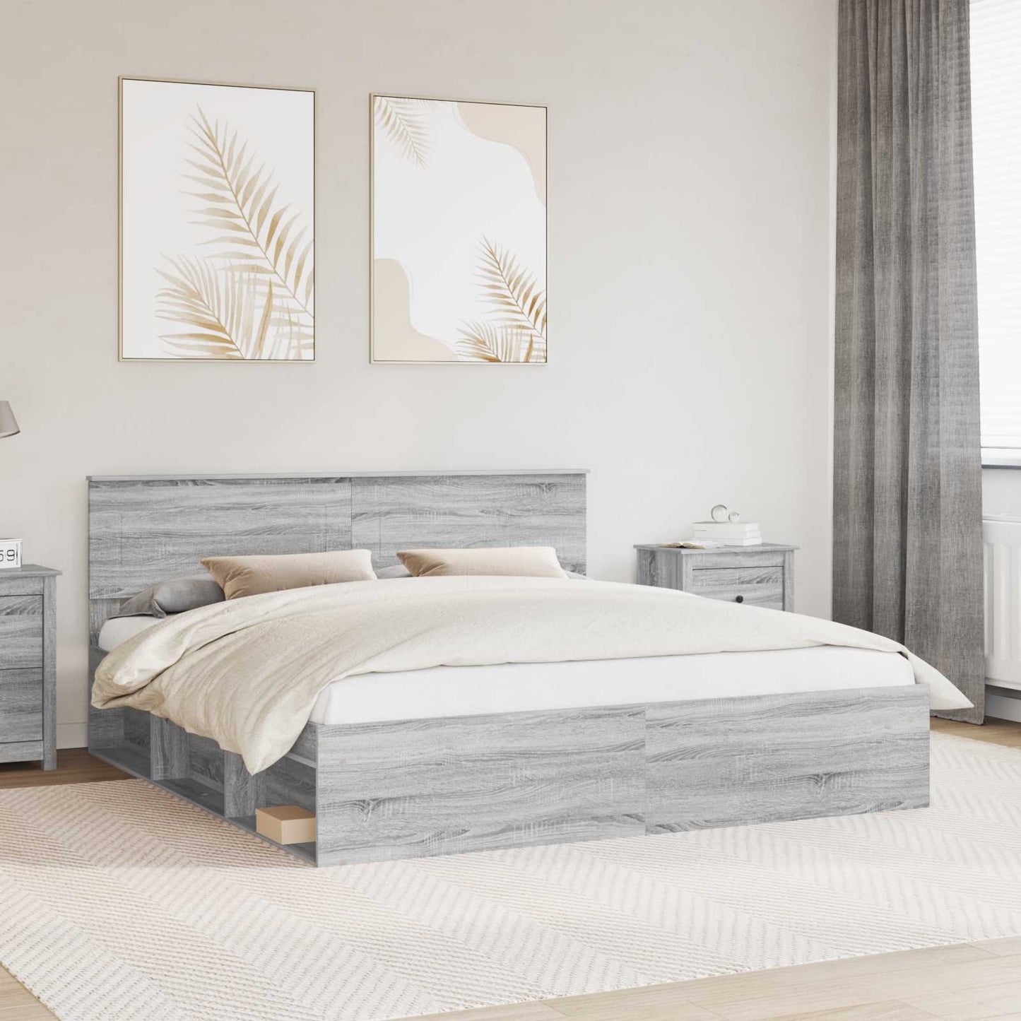 Bed Frame Grey Sonoma 200 x 200 cm Engineered wood