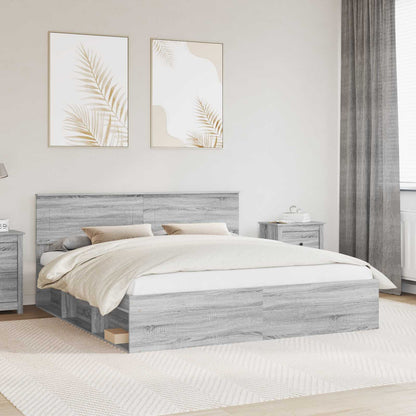 Bed Frame Grey Sonoma 200 x 200 cm Engineered wood