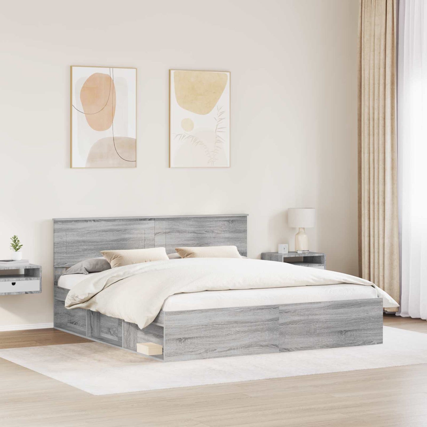 Bed Frame Grey Sonoma 200 x 200 cm Engineered wood