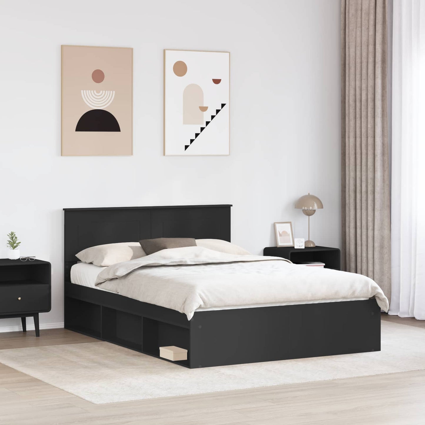 Bed Frame with Headboard Black 150 x 200 cm Engineered wood