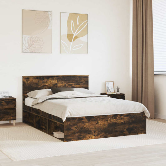 Bed Frame Smoked Oak 150 x 200 cm Engineered wood