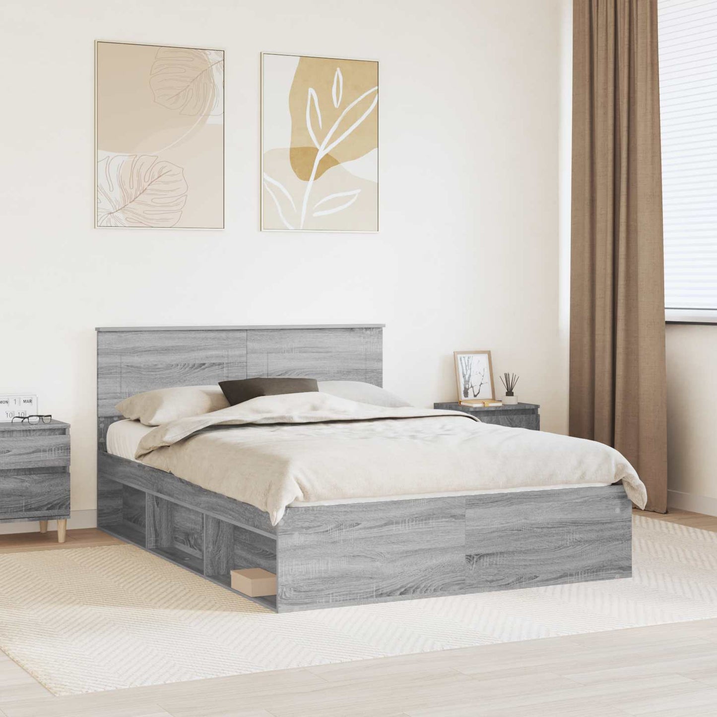Bed Frame Grey Sonoma 150 x 200 cm Engineered wood