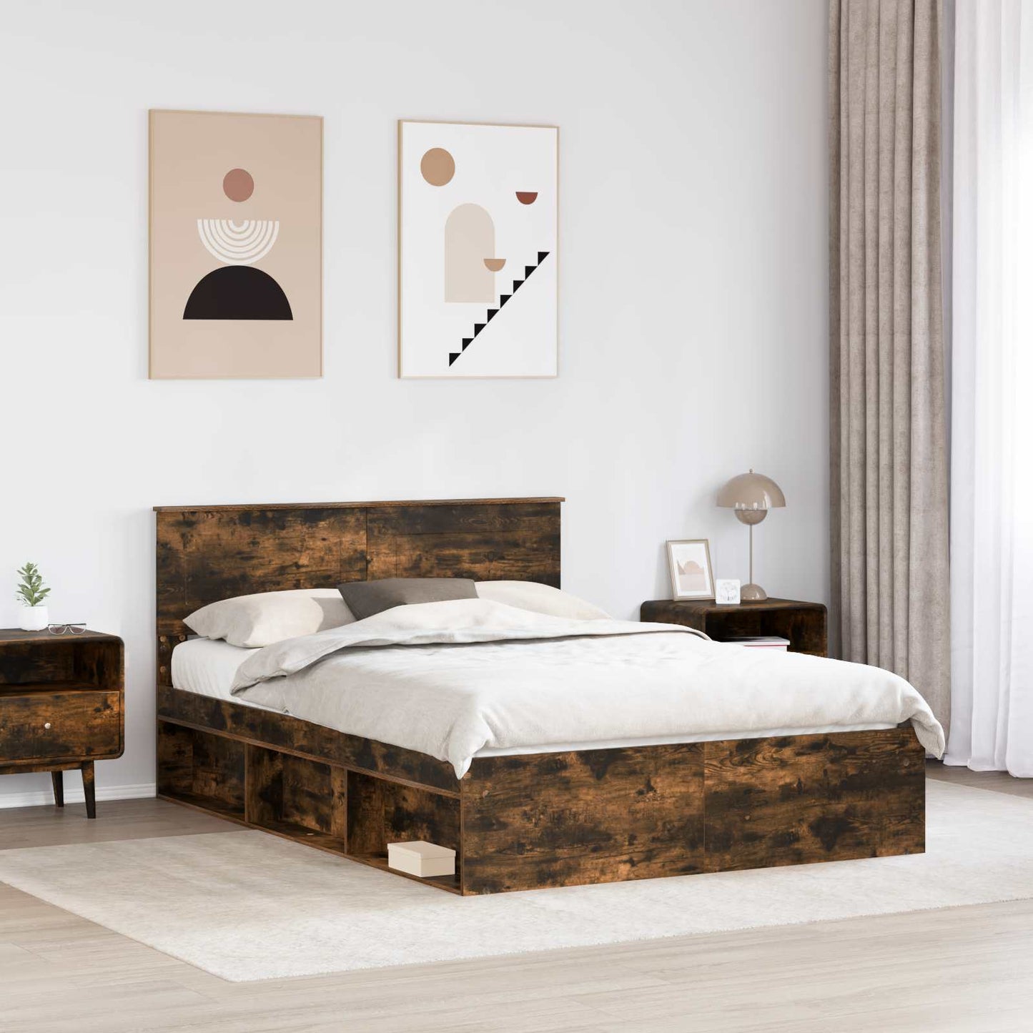 Bed Frame Smoked Oak 140 x 190 cm Engineered wood