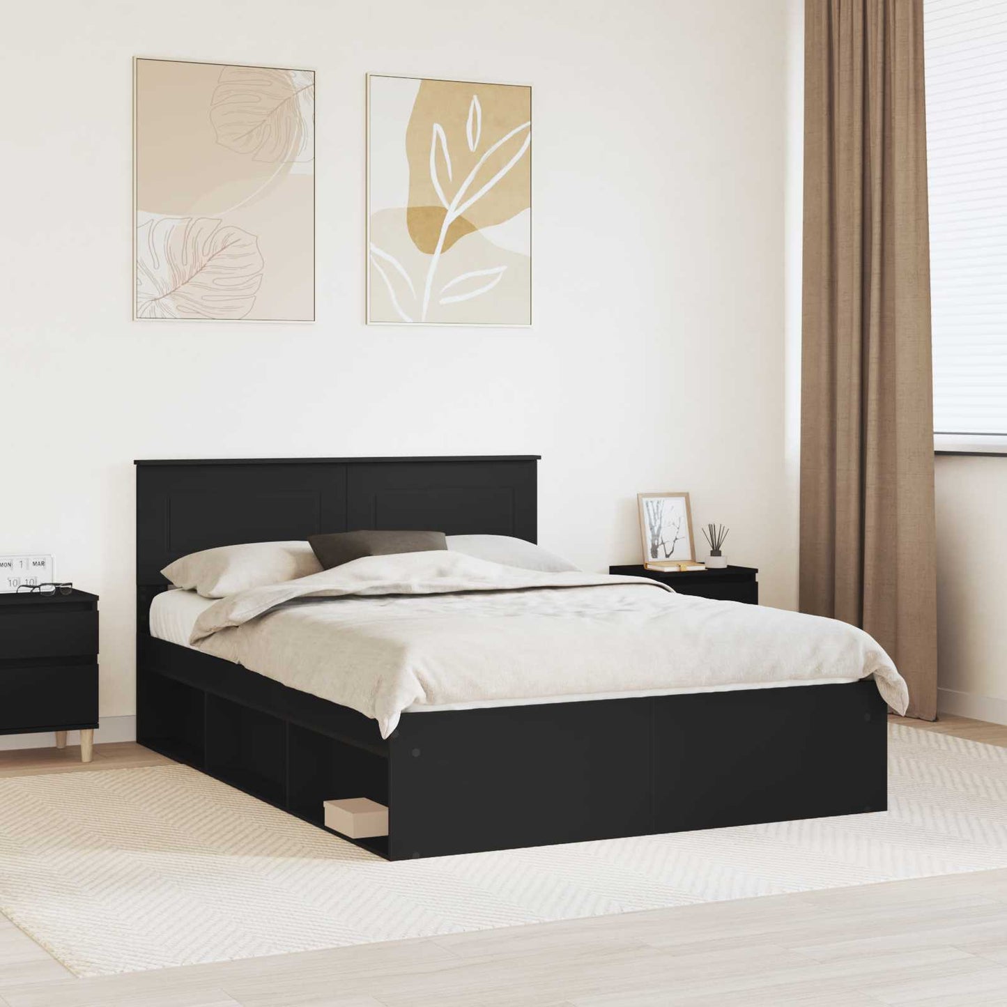 Bed Frame with Headboard Black 140 x 200 cm Engineered wood