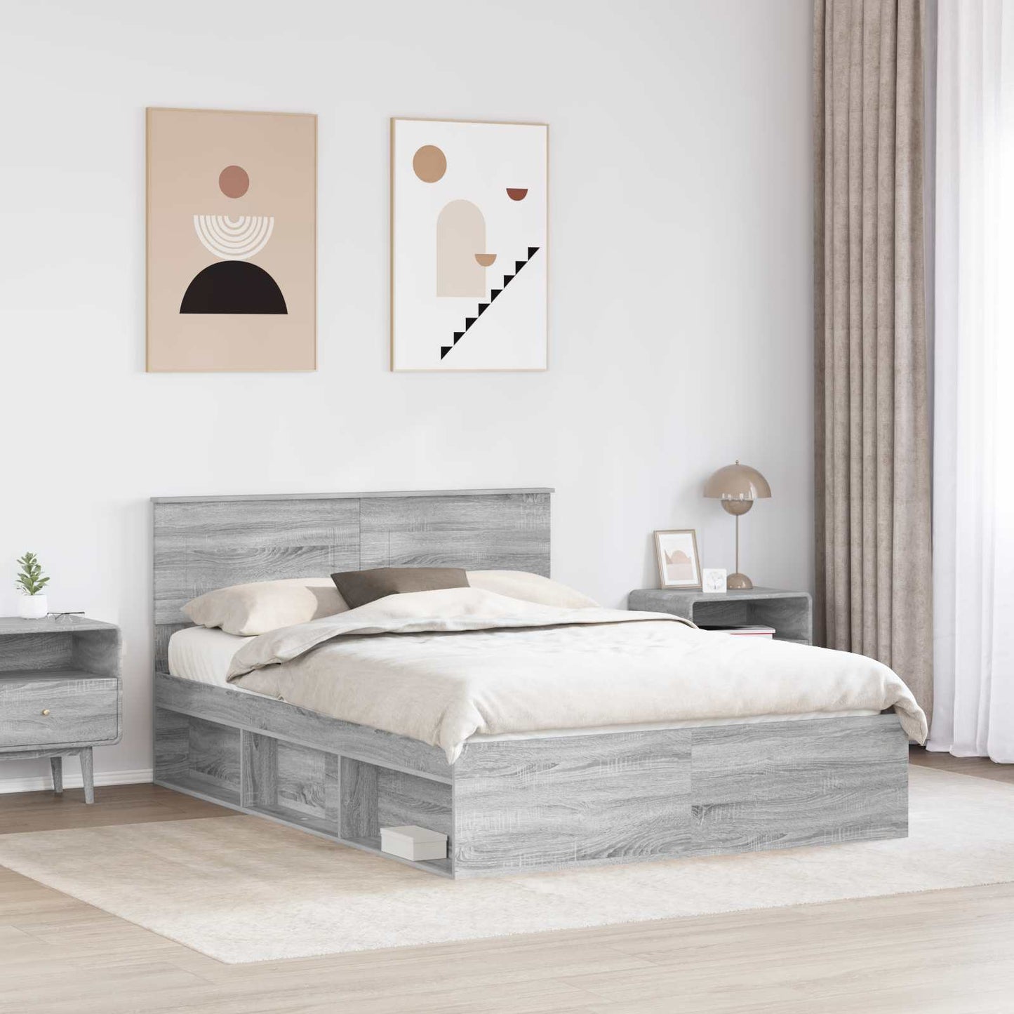 Bed Frame Grey Sonoma 140 x 200 cm Engineered wood