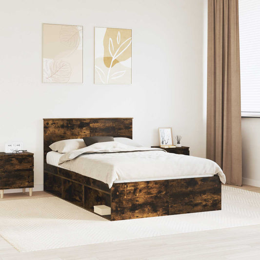 Bed Frame Smoked Oak 135 x 190 cm Engineered wood