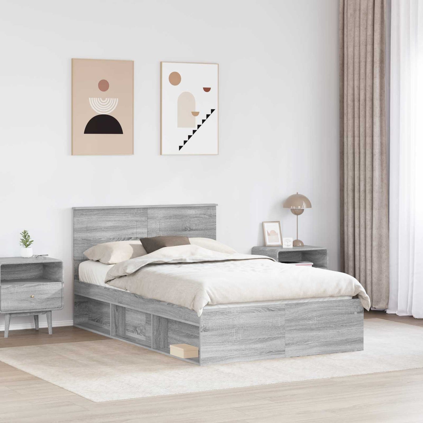 Bed Frame Grey Sonoma 135 x 190 cm Engineered wood