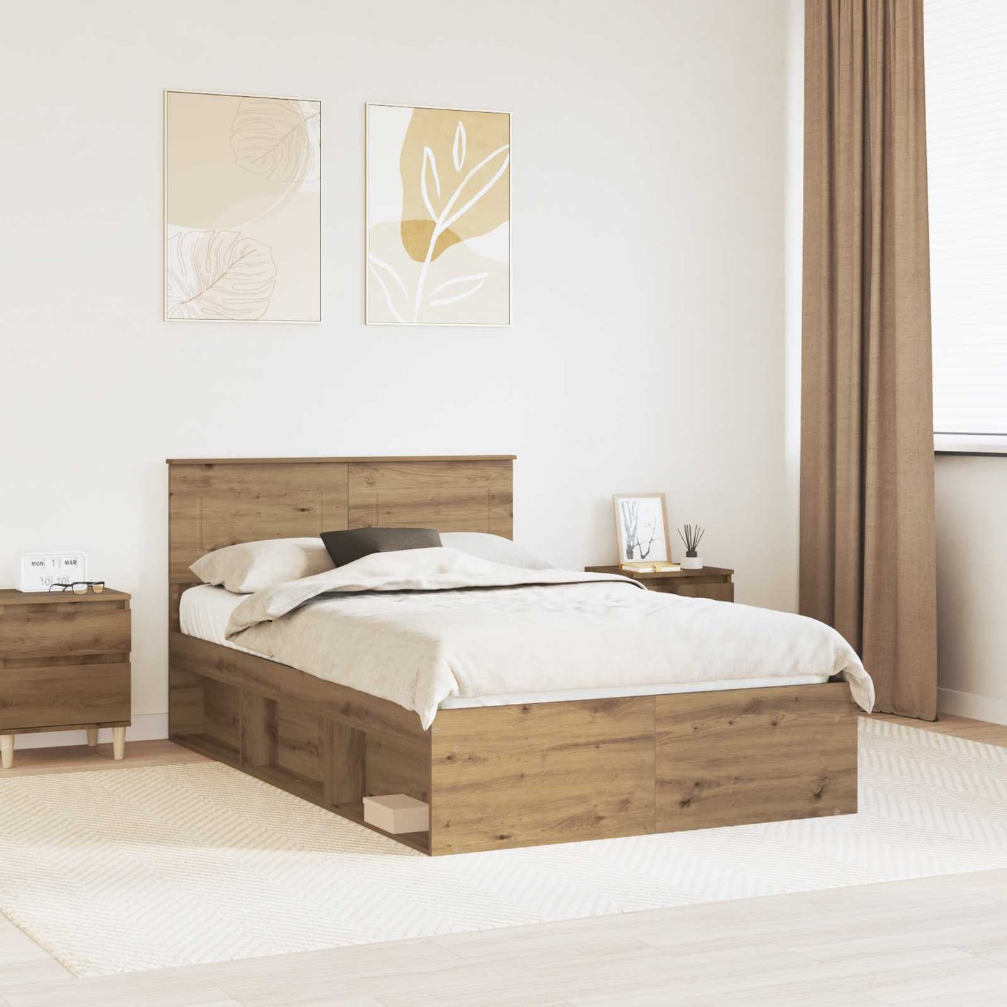 Bed Frame Artisian Oak 135 x 190 cm Engineered wood
