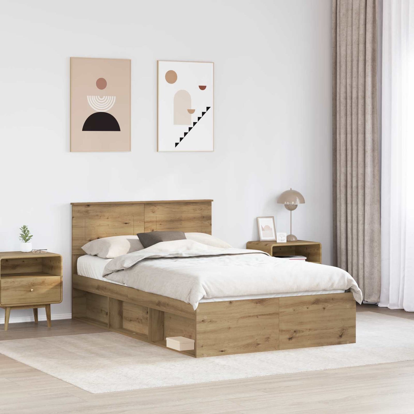 Bed Frame Artisian Oak 135 x 190 cm Engineered wood