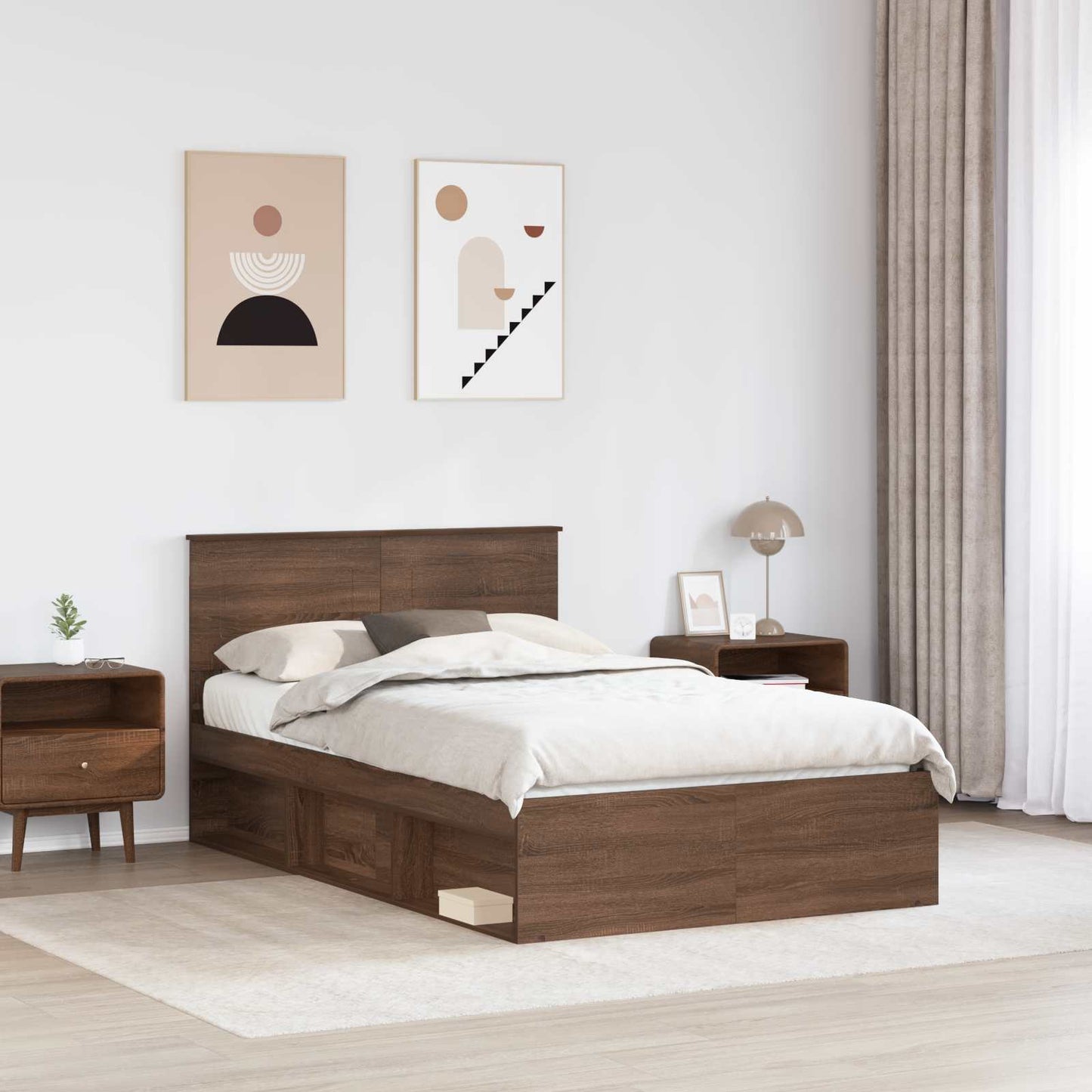 Bed Frame with Headboard Brown Oak 120 x 200 cm Engineered wood