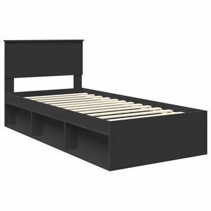 Bed Frame with Headboard Black 90 x 190 cm Engineered wood