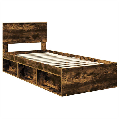 Bed Frame with Headboard Smoked Oak 90 x 190 cm Engineered wood