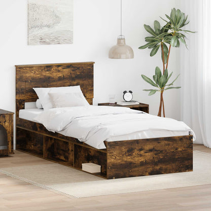 Bed Frame with Headboard Smoked Oak 90 x 200 cm Engineered wood