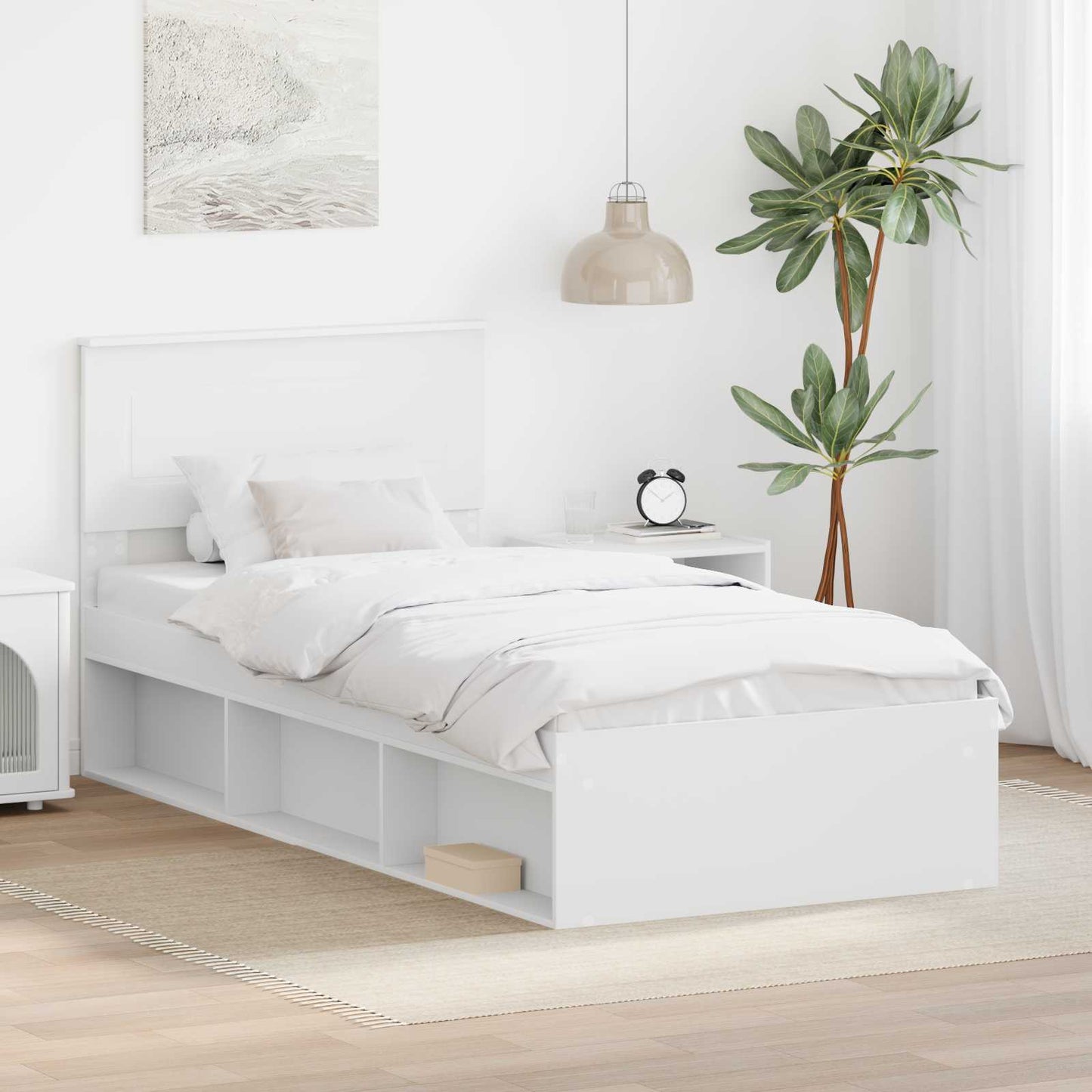 Bed Frame with Headboard White 75 x 190 cm Engineered wood