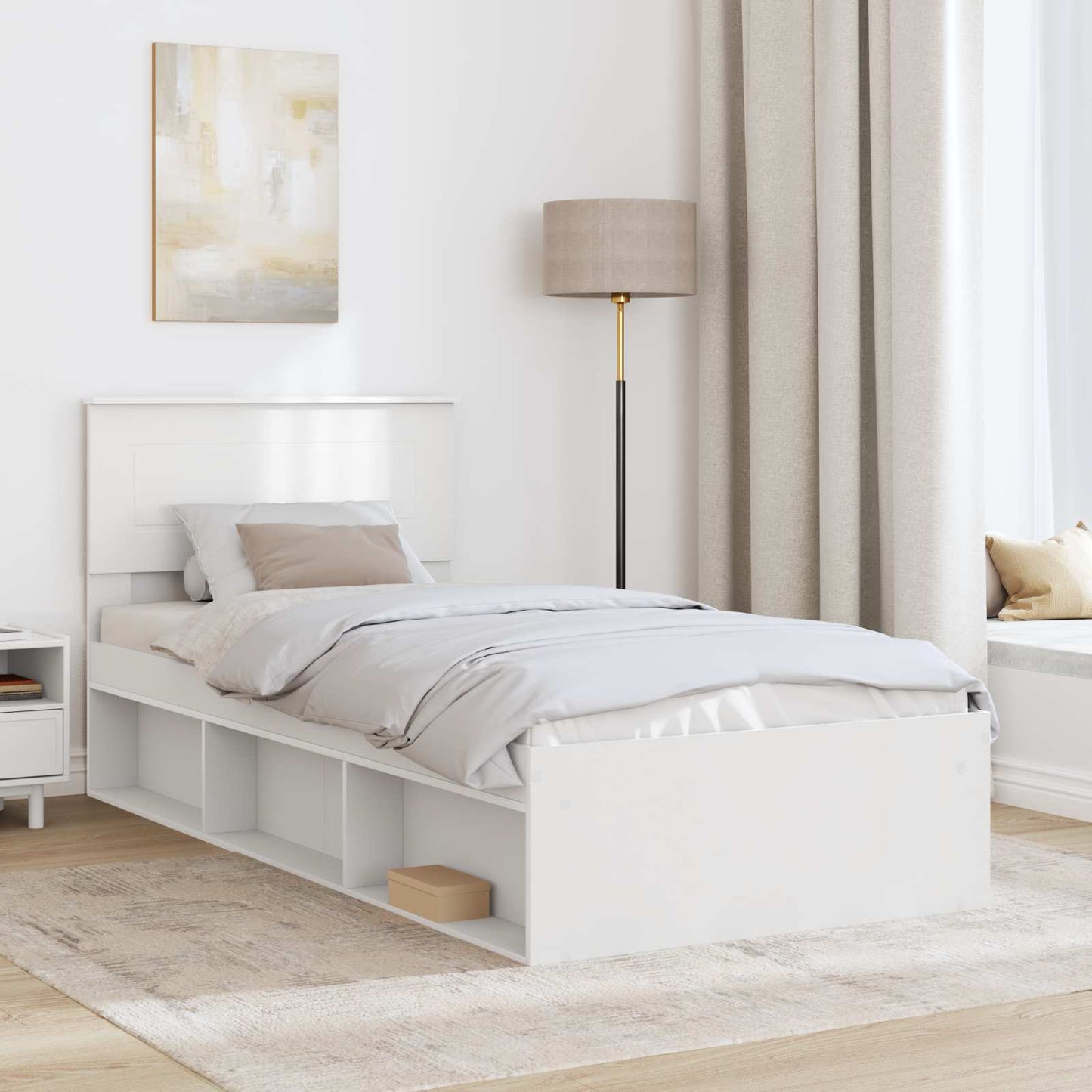 Bed Frame with Headboard White 75 x 190 cm Engineered wood