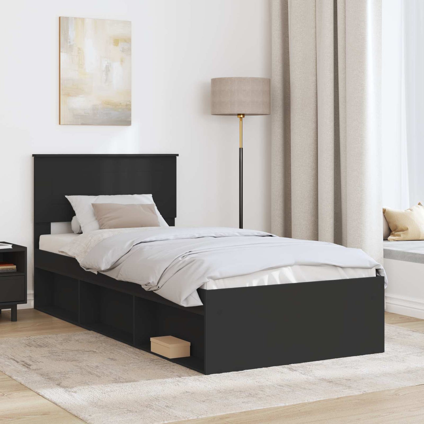 Bed Frame with Headboard Black 75 x 190 cm Engineered wood