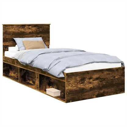 Bed Frame with Headboard Smoked Oak 75 x 190 cm Engineered wood