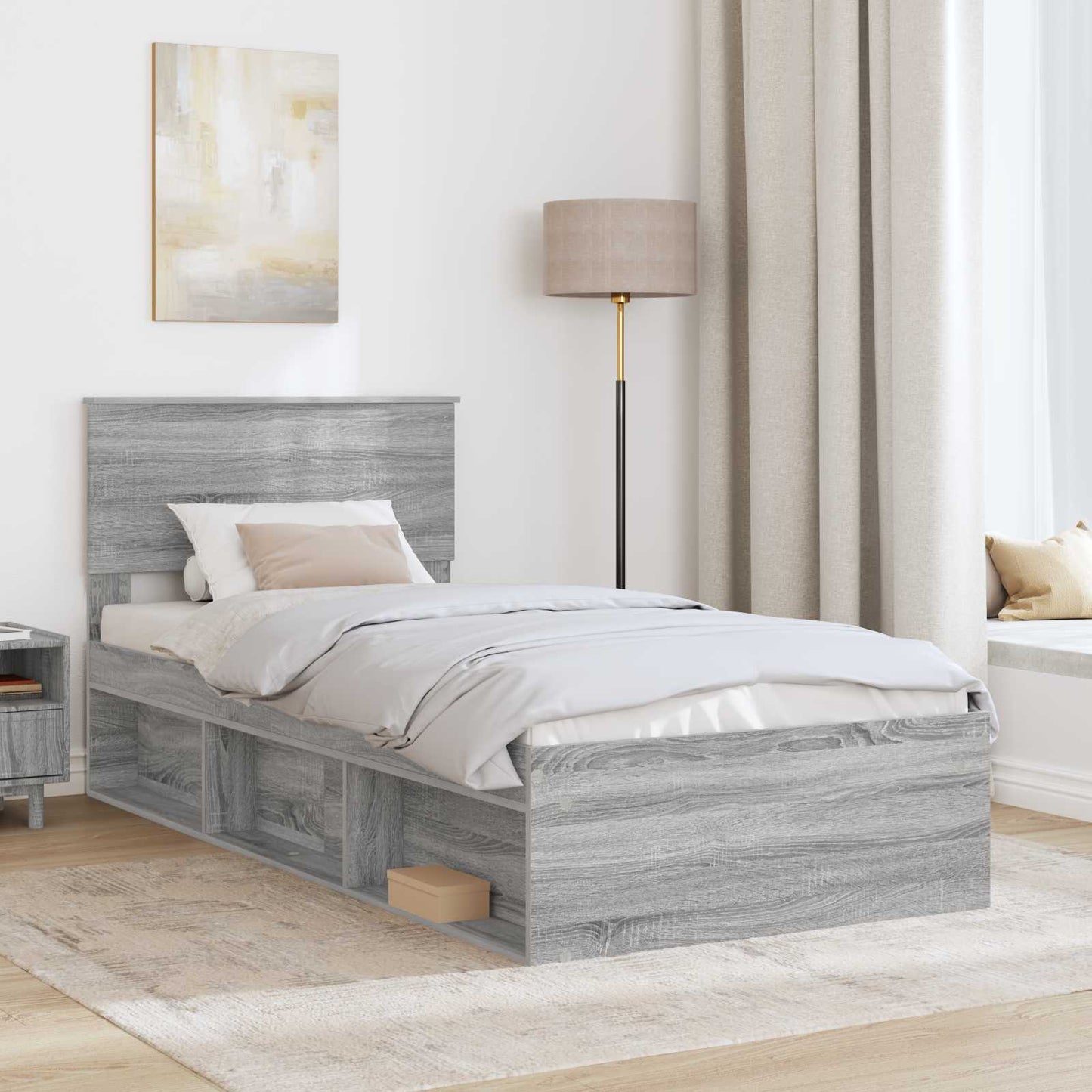 Bed Frame Grey Sonoma 75 x 190 cm Engineered wood
