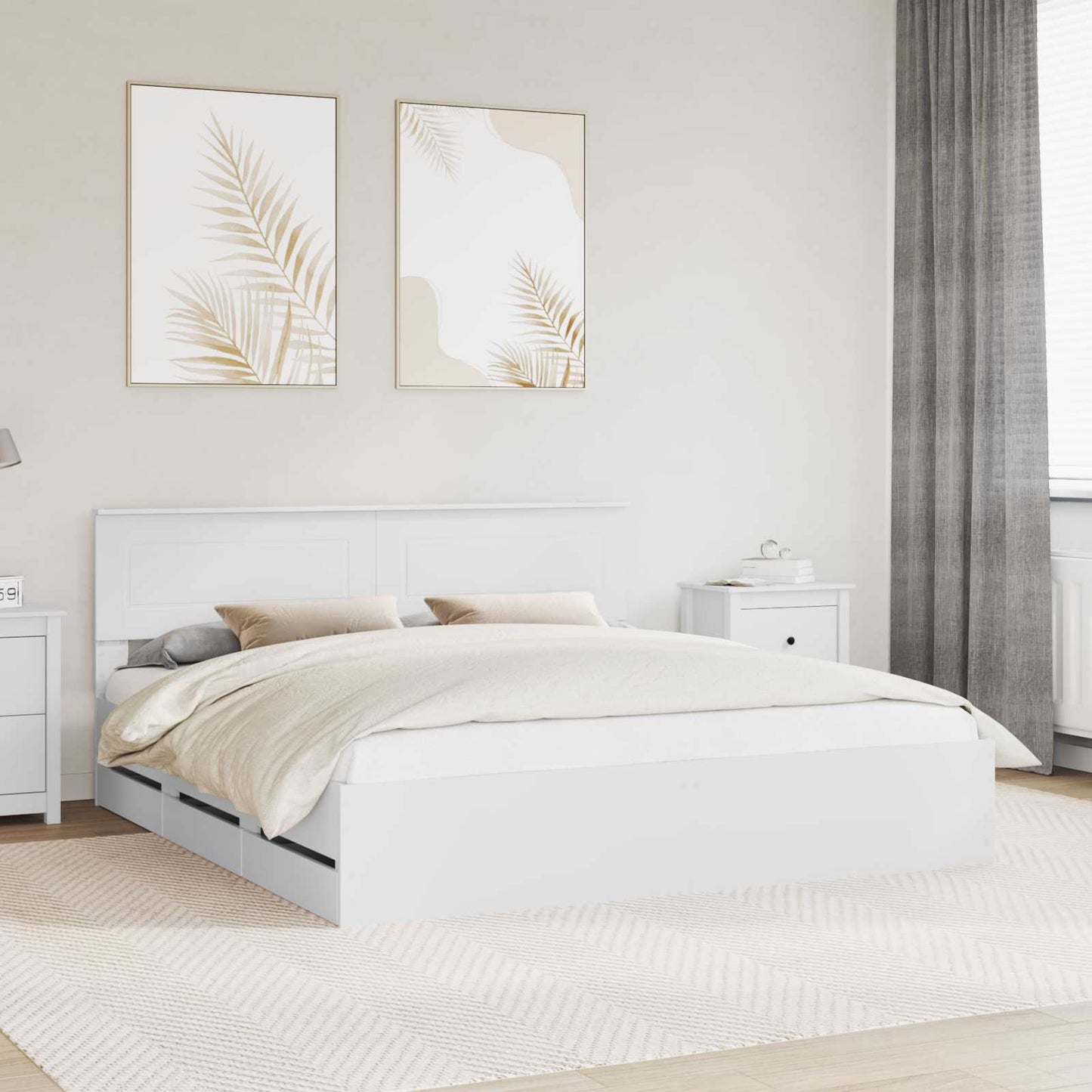 Bed Frame with Drawer White 200 x 200 cm Engineer Wood