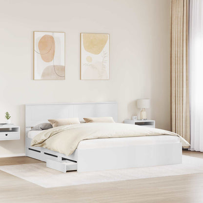 Bed Frame with Drawer White 200 x 200 cm Engineer Wood