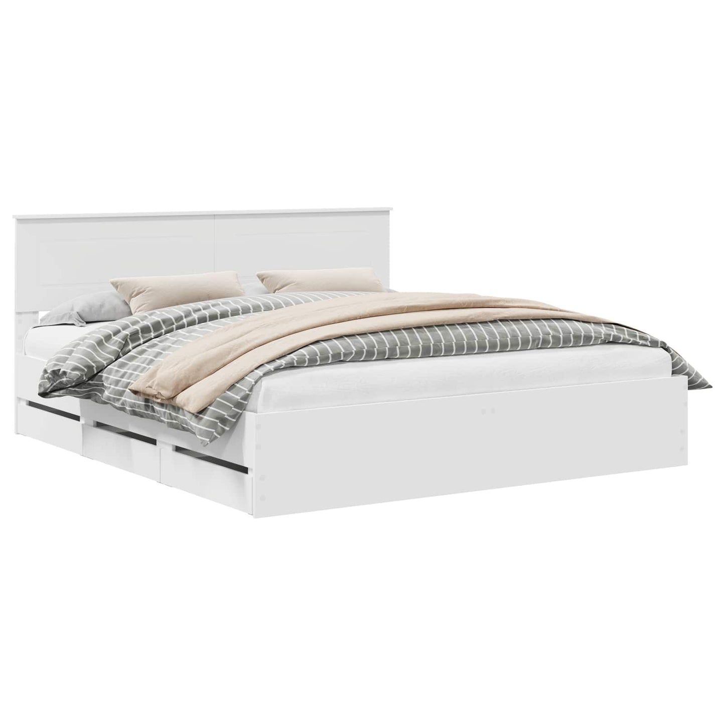 Bed Frame with Drawer White 200 x 200 cm Engineer Wood