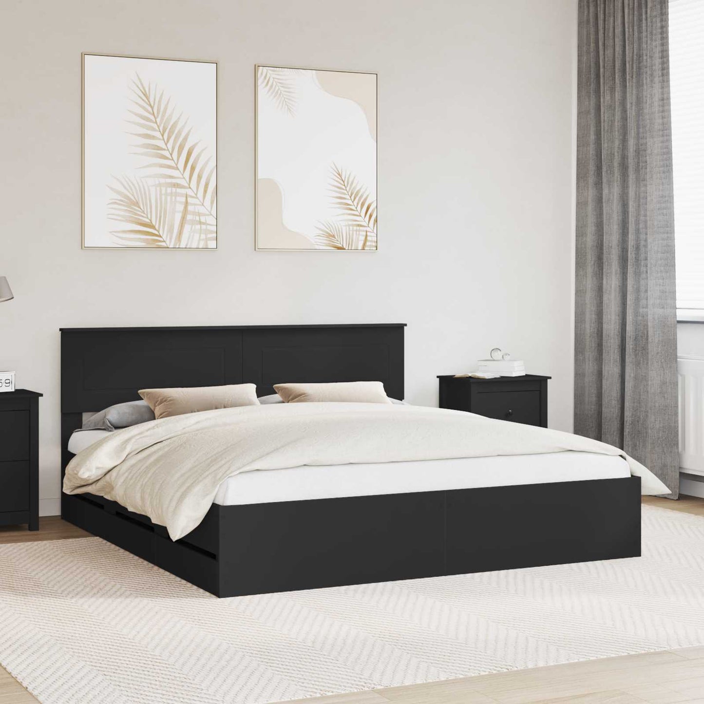 Bed Frame with Drawer Black 200 x 200 cm Engineer Wood