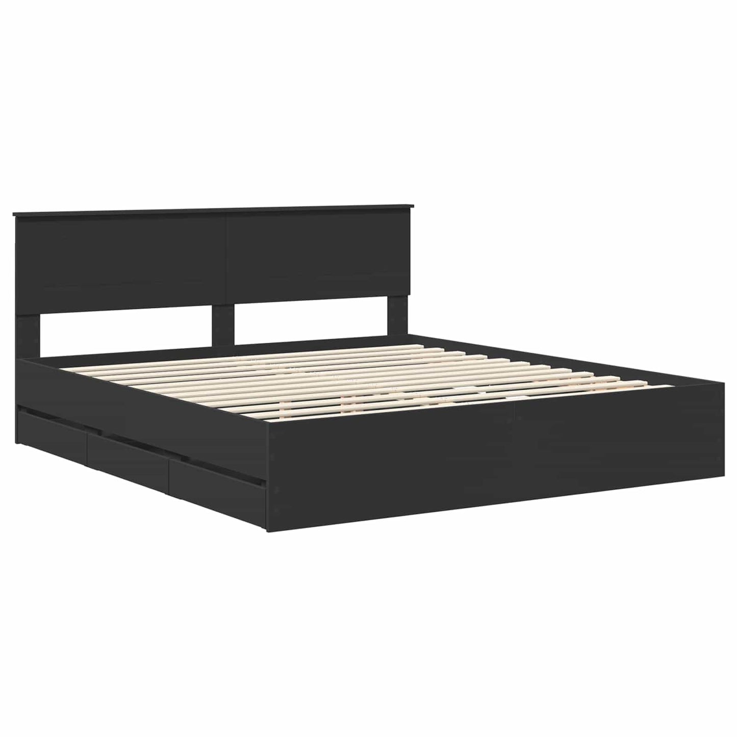 Bed Frame with Drawer Black 200 x 200 cm Engineer Wood