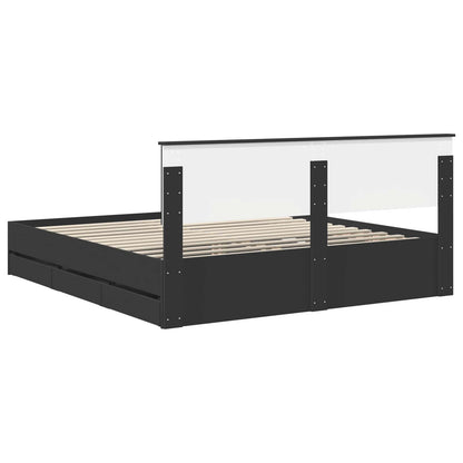 Bed Frame with Drawer Black 200 x 200 cm Engineer Wood