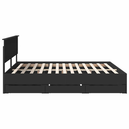 Bed Frame with Drawer Black 200 x 200 cm Engineer Wood
