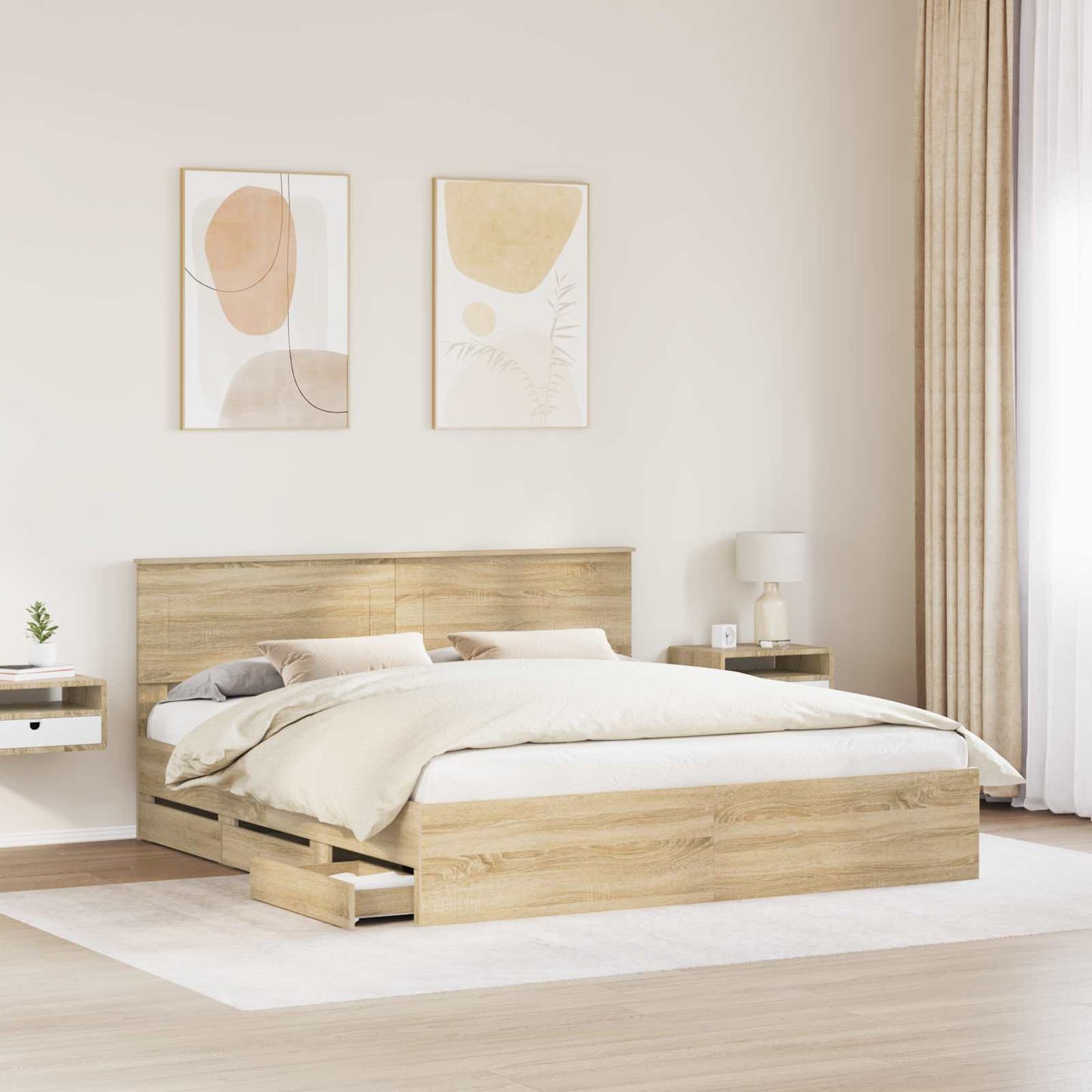 Bed Frame with Drawer Sonoma Oak 200 x 200 cm Engineer Wood