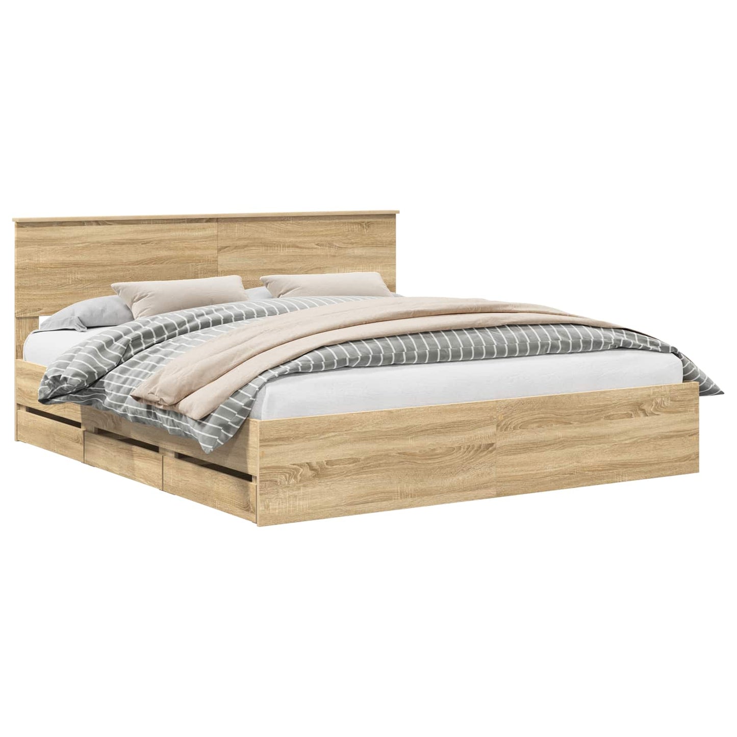Bed Frame with Drawer Sonoma Oak 200 x 200 cm Engineer Wood