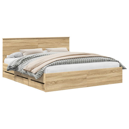 Bed Frame with Drawer Sonoma Oak 200 x 200 cm Engineer Wood