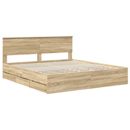 Bed Frame with Drawer Sonoma Oak 200 x 200 cm Engineer Wood