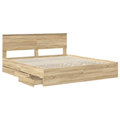 Bed Frame with Drawer Sonoma Oak 200 x 200 cm Engineer Wood