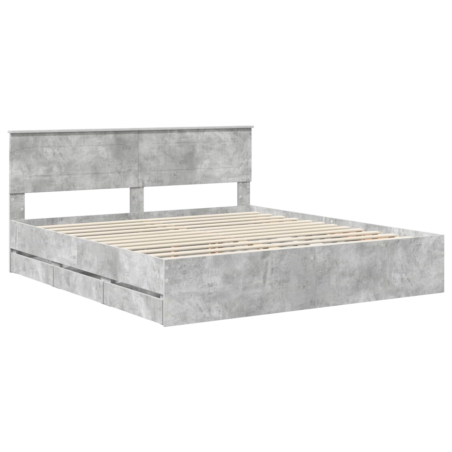 Bed Frame with Drawer Concrete Grey 200 x 200 cm Engineer Wood
