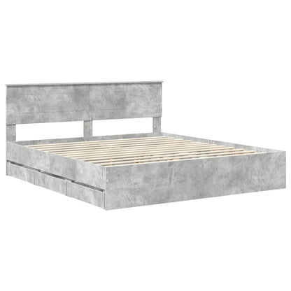 Bed Frame with Drawer Concrete Grey 200 x 200 cm Engineer Wood