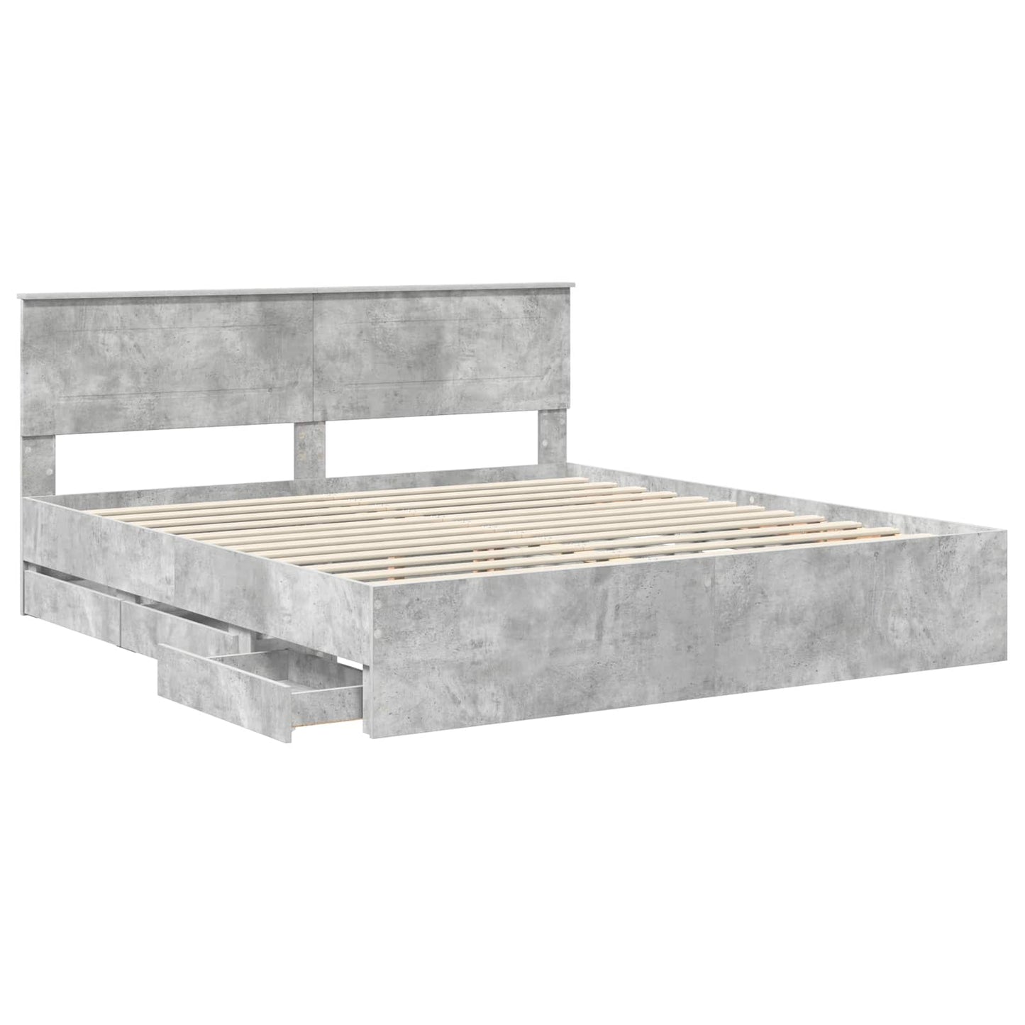 Bed Frame with Drawer Concrete Grey 200 x 200 cm Engineer Wood
