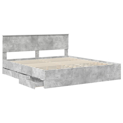 Bed Frame with Drawer Concrete Grey 200 x 200 cm Engineer Wood