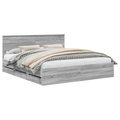 Bed Frame with Drawer Grey Sonoma 200 x 200 cm Engineer Wood