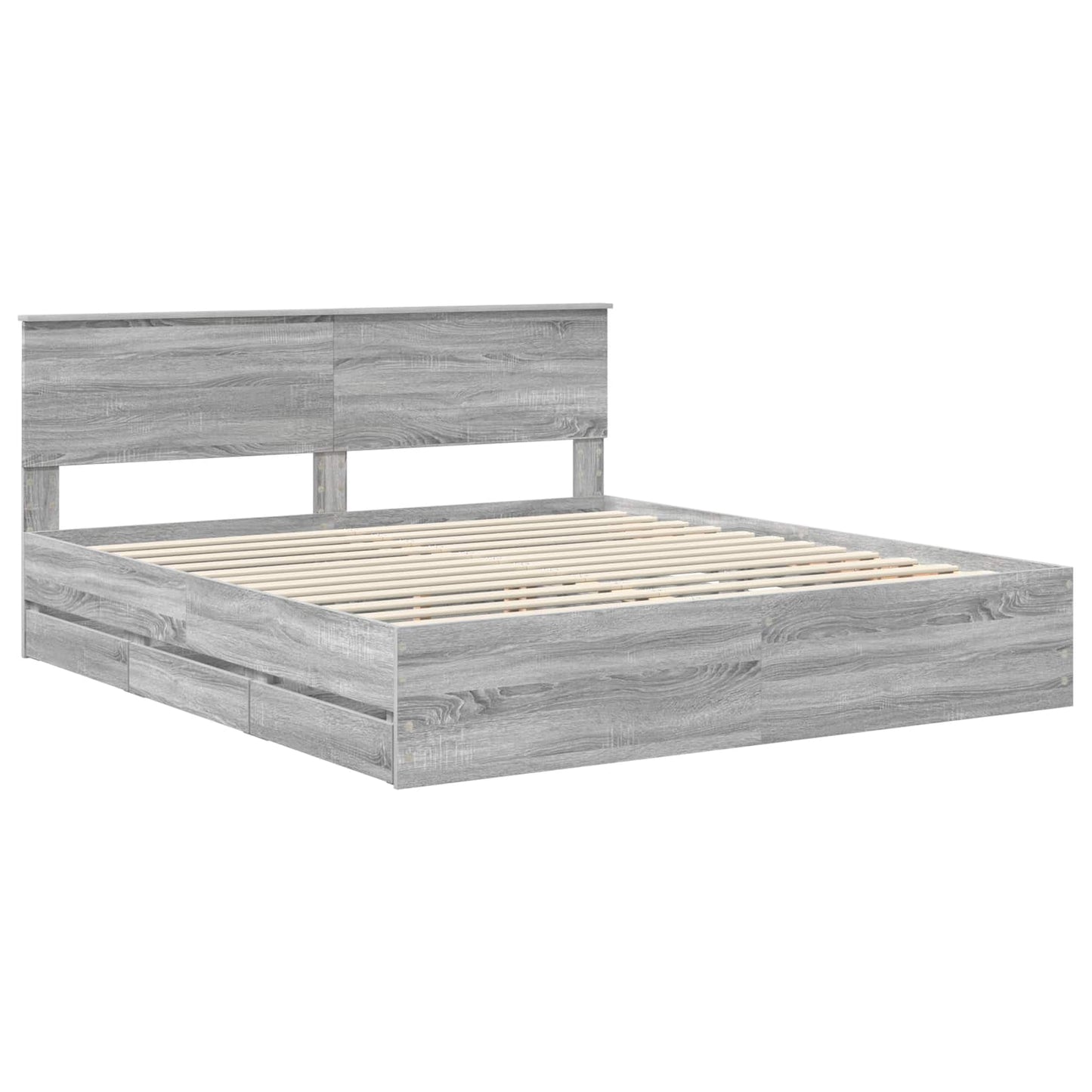 Bed Frame with Drawer Grey Sonoma 200 x 200 cm Engineer Wood
