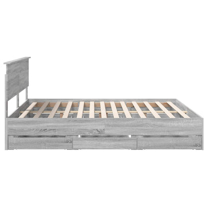 Bed Frame with Drawer Grey Sonoma 200 x 200 cm Engineer Wood
